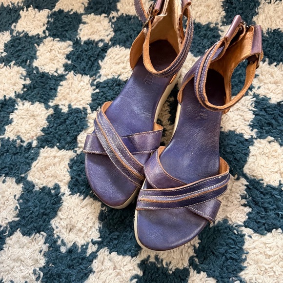 BED STU Carroll Purple Rustic Platform Leather Zip Back Sandal Size 9.5 - Picture 4 of 8